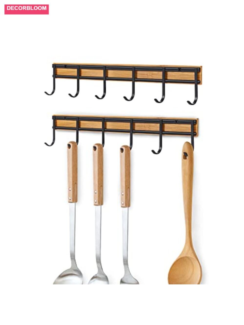 Wall Mount Kitchen Utensil Hanger Set - Metal & Bamboo